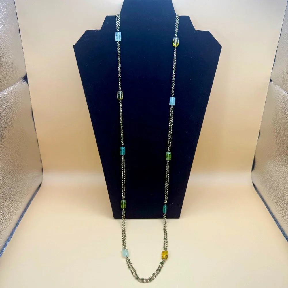 Vintage Monet 36” Gold Tone Necklace Multi Color Glass Beads Chain - Picture 1 of 9